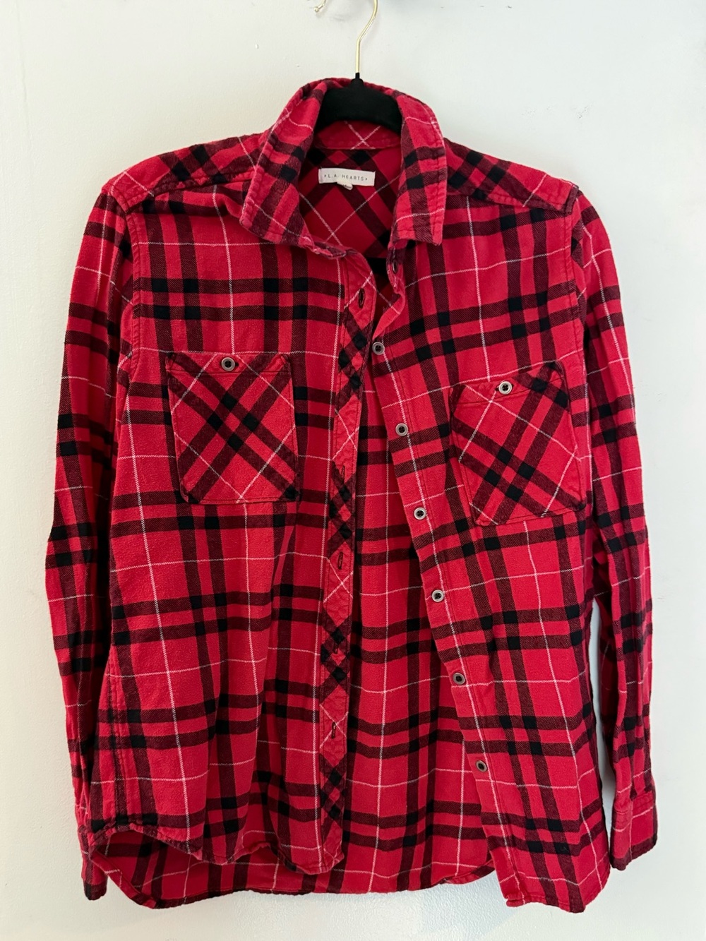 L.A. Hearts Red & Black Plaid Flannel Button Down Shirt Size Medium